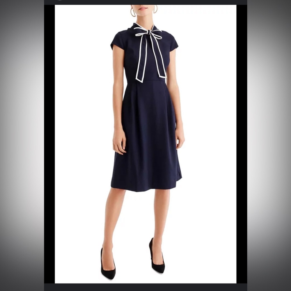 J. Crew Navy tie neck dress in 365 crepe